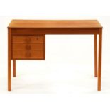 A teak desk, 1970's, 73cm h; 59 x 104cm Slighty unstable