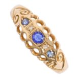 A sapphire and diamond ring, in 18ct gold, Birmingham 1906, 2.1g, size O One of the two small