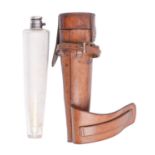 An EPNS mounted glass stirrup flask, c1900, 25cm h, by James Dixon & Sons, leather case Good