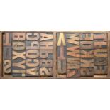 British Letterpress Printing. A case of wood type, (woodletter) first half 20th c