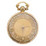 An English 18ct gold lever watch, Jas McCabe, Royal Exchange London, No 11195, the engine turned