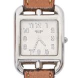 A Hermes stainless steel lady's wristwatch, Cape Cod, quartz movement, 23 x 33mm, maker's tan