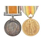 WWI, pair, British War Medal and Victory Medal, 268405 Pte A Elding Derby R and a reproduction