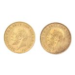 Gold coins. Half sovereigns, 1913 and 1914