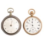 An English pair cased silver verge watch, Thos Crawshaw Rotherham No 1793, with enamel dial and flat