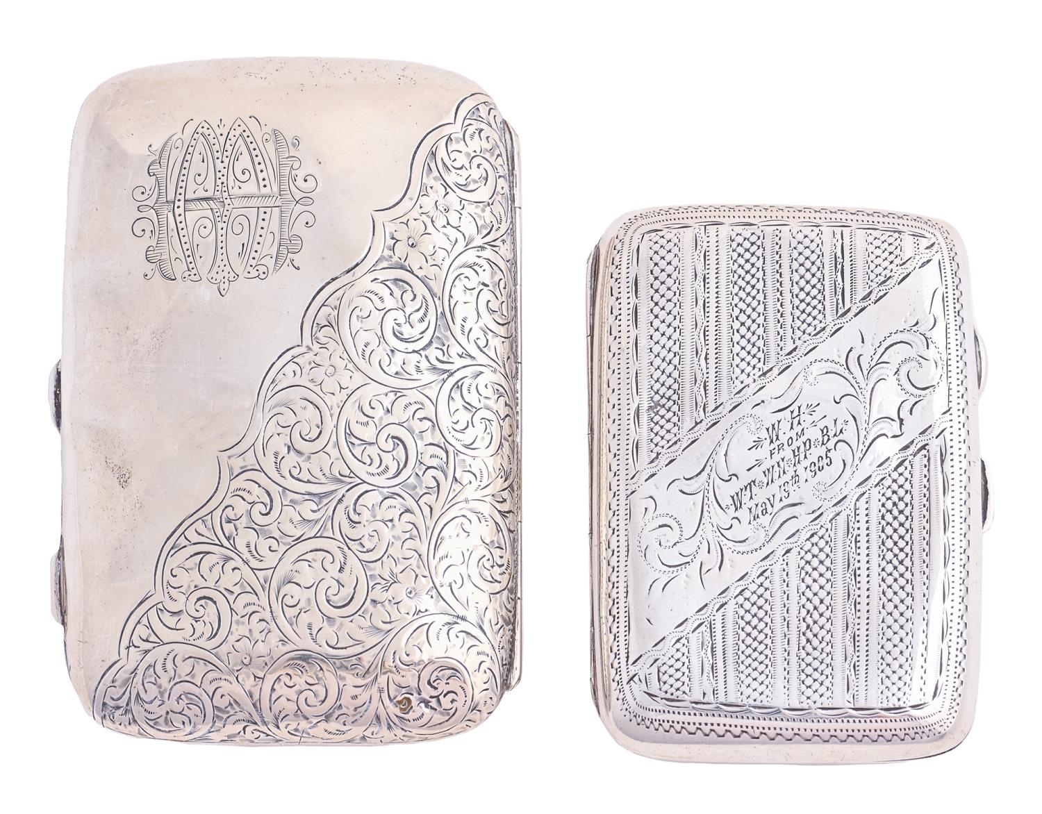 Two silver cigarette cases, 80 and 100mm l, both Birmingham by different makers, 1905 and 1913, 4ozs