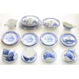 A Staffordshire Shell ware blue printed pottery toy dinner service and a contemporary Ridgways