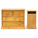 A waxed pine chest of drawers and a pot cupboard, chest of drawers 78cm h; 41 x 96cm Slightly