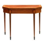 A George III mahogany, satinwood and calamander card table, line inlaid throughout, 72cm h; 42 x