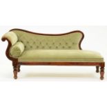 A Victorian mahogany chaise lounge, on turned legs, 173cm l Knocks and scratches around legs