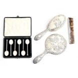 A set of six George V silver seal terminal coffee spoons, by W H Lyde, Birmingham 1924, cased a