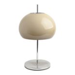 A 1970's table lamp, with smoked mushroom shaped shade and chromium plated base, 52cm h