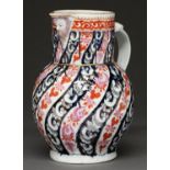 A Worcester cabbage leaf mask jug, c1790, decorated in the 'Queen Charlotte' pattern, 23cm h,