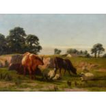 Alfred Grey RHA (1845-1926) - Sheep and Cattle, oil on canvas, 32 x 44cm Restored, lined, cleaned (
