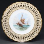 A Minton dessert plate, c1857-59, of Stafford Pierced shape, painted with a marine subject and