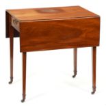 A George III mahogany Pembroke table, the drop leaf top with drawer at either end, on square tapered