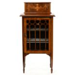 An Edwardian mahogany, crossbanded and inlaid music cabinet, 116cm h; 32 x 56cm Lacks glass