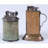 A William and Gill shagreen covered plated metal table lighter, c1920, of cylindrical shape, 90mm h,