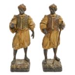 A pair of cold painted spelter orientalist figures of men, late 19th c, 24cm h Original paint