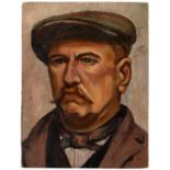 English School, early 20th c - Head of a Man in a Cap, oil on artist's board, 31 x 23.5cm,