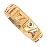 A gold MIZPAH ring, late 19th c, apparently unmarked, 2.9g, size O Wear and slight split just