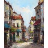 20th c School - Street in an old French Town, bears signature, oil on canvas, 59 x 49cm Good