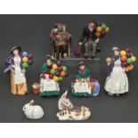 Six Royal Doulton figures of Balloon Sellers and others, late 20th c, various sizes, printed mark
