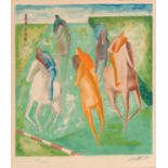 Wolf Reuther (1917-2004) - The Horse Race, lithograph in colour, signed by the artist in pencil