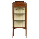 An Edwardian mahogany china cabinet, painted 'inlay', 144cm h; 30 x 59cm Top scratched, small