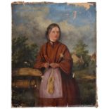 British School, early 20th c - Portrait of a Farmgirl, signed with monogram WHW, oil on canvas, 56 x