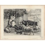 Alexandre Louis Gravier (1835-1905) after Edmund Caldwell (1852-1930) - Pigs, etching, signed in