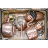 Two Victorian copper kettles and miscellaneous other metal ware