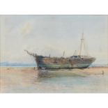 William Woodhouse (1857 - 1935) - Shipwreck in Morecambe Bay, signed, watercolour, 26.5 x 36.5cm