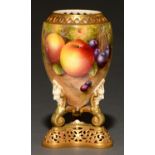 A Royal Worcester pot pourri vase, 1937, painted by E Townsend, signed, with fruit, three cherries