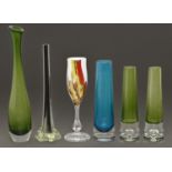 Five Venetian mid-century modern Sommerso glass vases, c1965, 22.5-35cm h and another of goblet