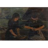 Edwin L Swift, mid 20th c - Gutting Fish at Whitby Harbour, signed, signed again and inscribed