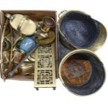 Miscellaneous Victorian and later brassware, to include a mortar, cream skimmer, water can,