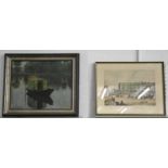 A reproduction engraving of The Elephant and Castle by Theodore Fielding, 29 x 41cm and another item