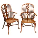 Two George III yew wood, fruitwood and elm Windsor chairs, Thames Valley Region, late 18th c, with