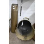 An early 20th c brass coal scuttle and artillery shell, 64cm h