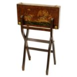 A rosewood-grained and japanned folding backgammon board, early 20th c, 83cm h, 51cm l Scratches and