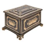 A Chinese export black and gold lacquer table cabinet, 19th c, with fitted interior, containing
