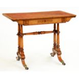 An early Victorian maple, walnut and inlaid writing table, with tooled leather inlet top, the inlaid