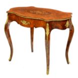 A Victorian serpentine walnut, marquetry and kingwood centre table, with gilt lacquered brass