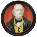 A Victorian carved and painted wood life-sized portrait relief of William Ewart Gladstone,