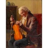 Alfred John Bouchette (1844-1893) - The Violinist, signed, oil on panel, 20 x 15cm Fine original