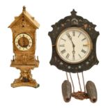 A French cast giltmetal architectural mantel clock, with primrose enamel chapter ring, the case