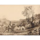English Sporting School, early 19th c - A Racehorse with Jockey Up, lithograph, 95 x 145mm and