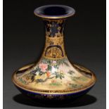 A Japanese Satsuma vase by Kinkozan, Meiji period, of spool shape, finely decorated with panels of