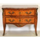 A French kingwood, tulipwood and floral marquetry commode, early 20th c, with ormolu mounts, the